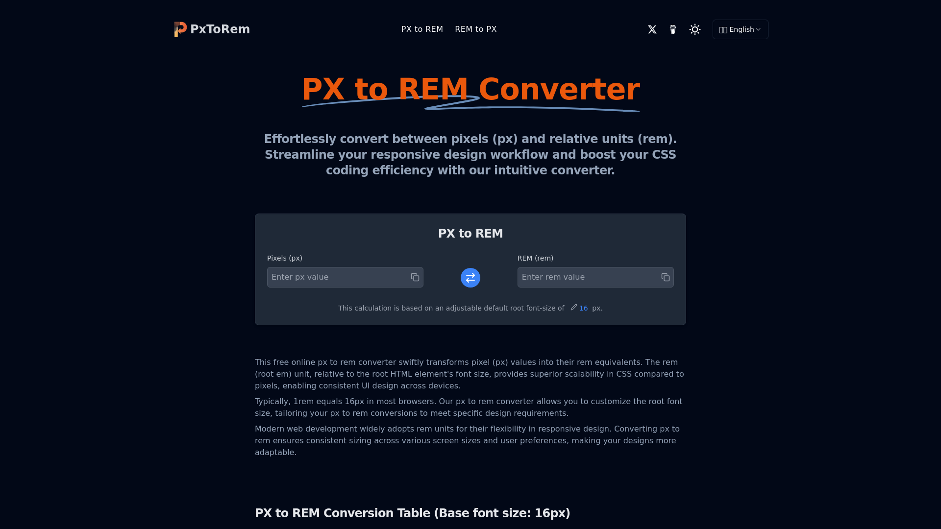 PX to REM Converter 