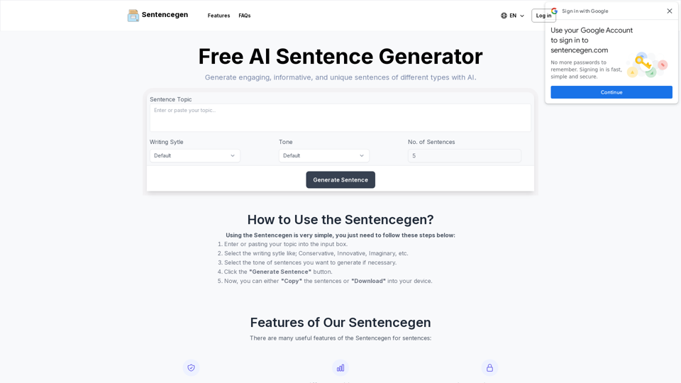 Free AI Sentence Generator - Dados de Tráfego