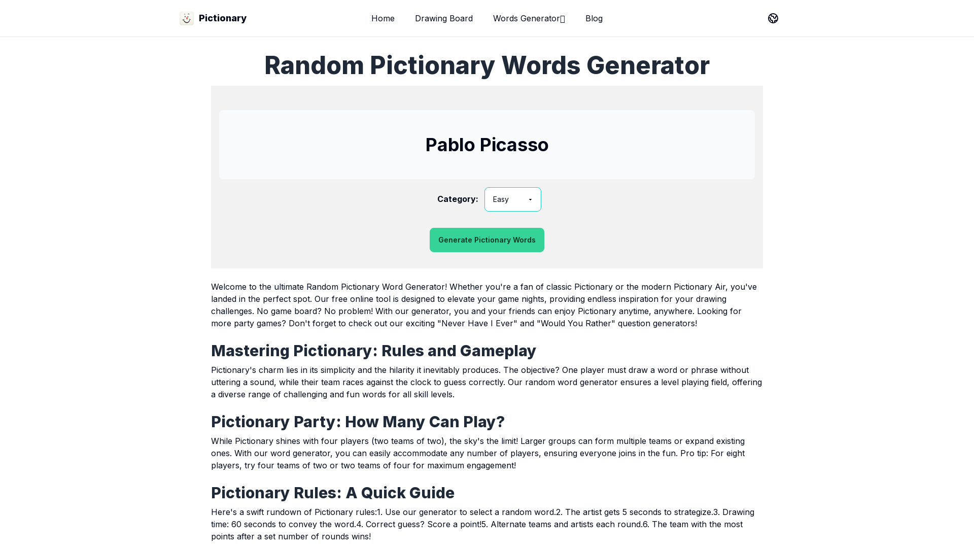 Pictionary Generator