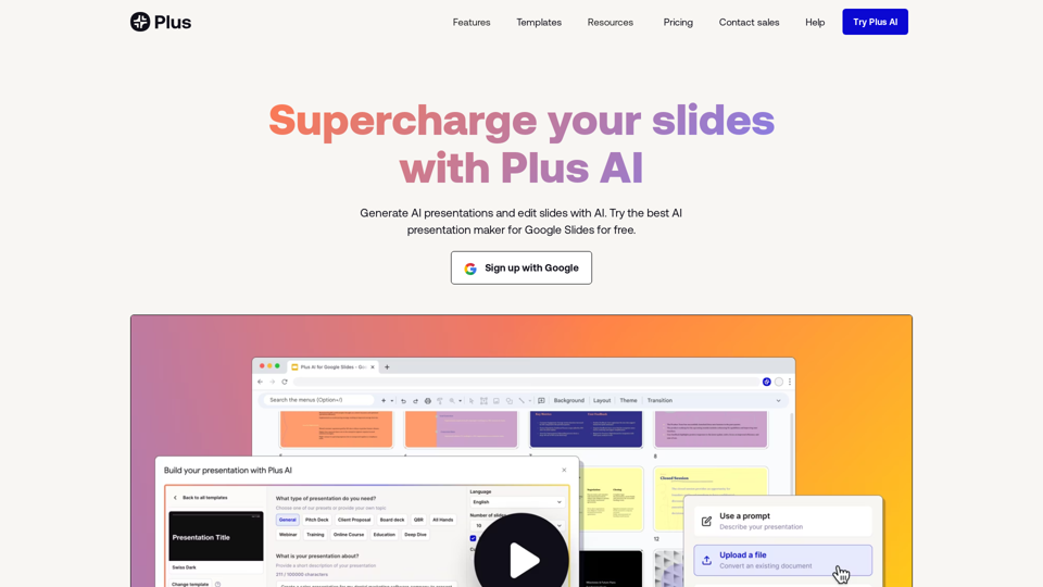 Free AI presentation maker for Google Slides | Plus AI
