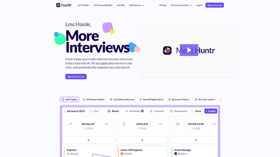 Job Application Tracker, AI Resume Builder, Resume Checker and More Job Search Tools - Huntr