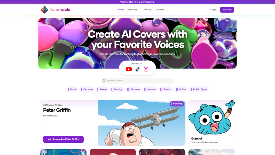 Jammable | Create AI Covers with your Favorite Voices!