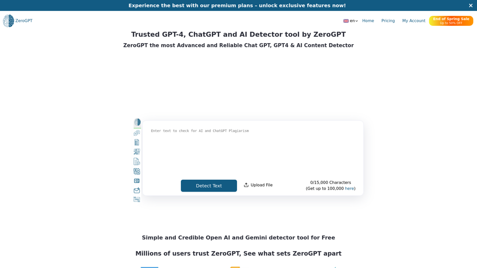 ZeroGPT - เครื่องตรวจจับ AI สำหรับ ChatGPT, GPT4 & Gemini