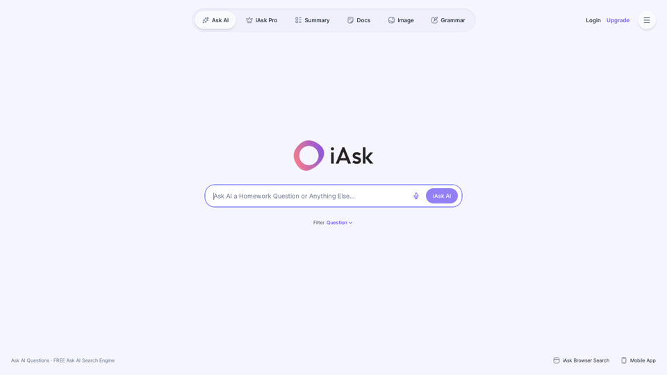 Ask AI Questions · Free AI Search Engine · iAsk.Ai is a Free Answer Engine, Enabling Users to Ask ChatGPT AI Any Question (iAsk)