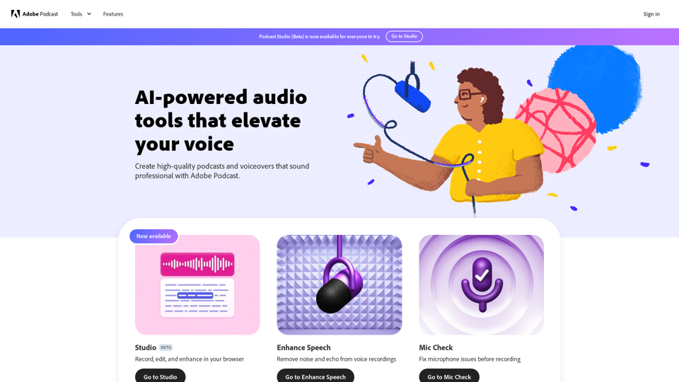 Adobe Podcast | Gravação e edição de áudio com IA, tudo na web