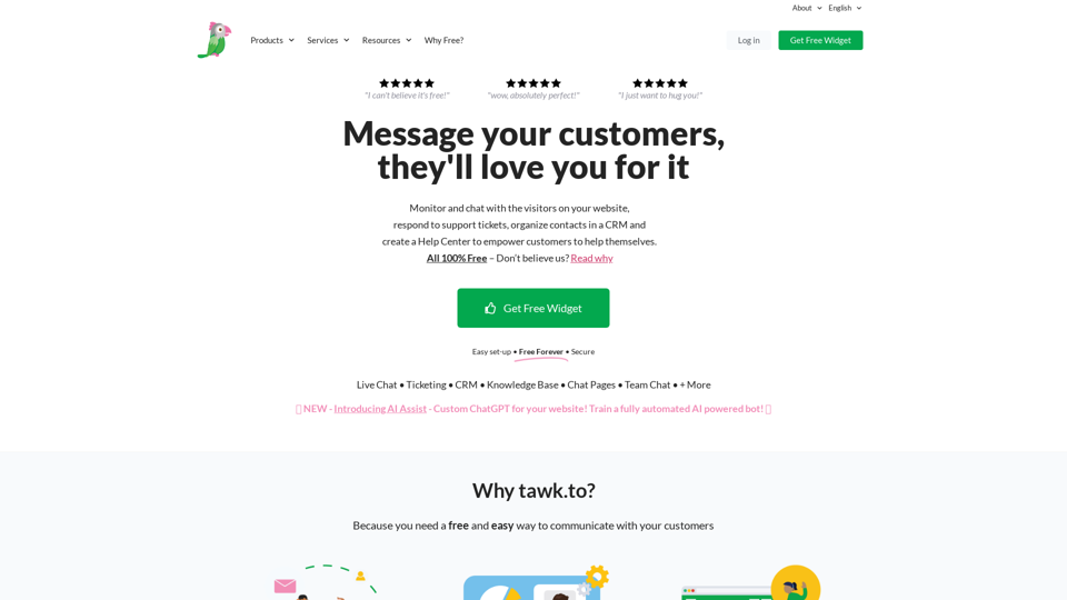 tawk.to - "100% FREE live chat software for your website!"