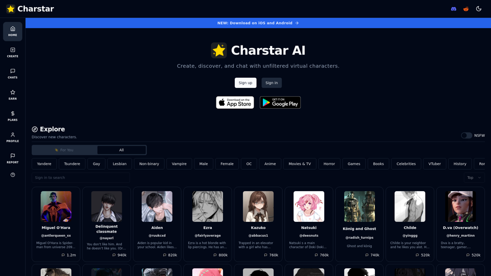 Charstar: Chat with virtual AI characters