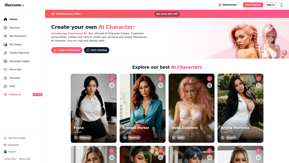 Sharesome AI - Crea tu propio personaje de pornografía AI | Sharesome.com