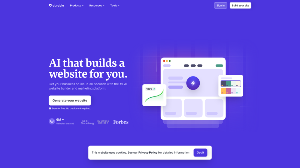 Toolify Listing for Durable AI Website Builder for Small Business