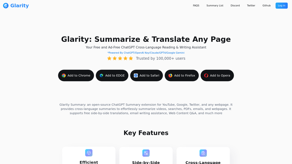 Glarity - ChatGPT для YouTube/Google Summary/Translate/AI Compose - Ваш искусственный интеллект-помощник