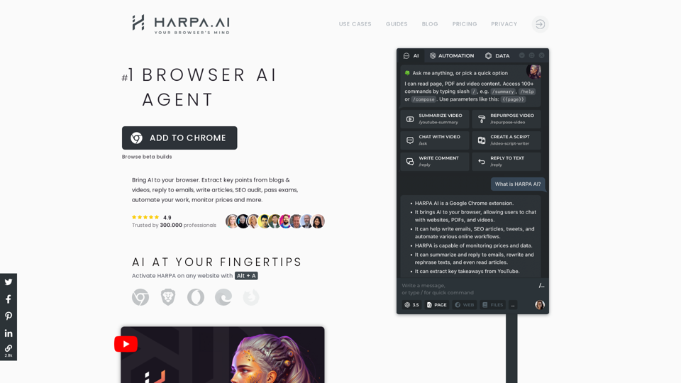 HARPA AI - Ferramenta de Produtividade com IA e Extensão Chrome para Automação e Análise de SEO