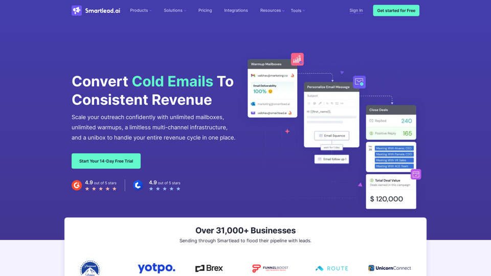 Smartlead - Cold Email Outreach Software for Lead Generation, Sales Conversion, and AI Warmups