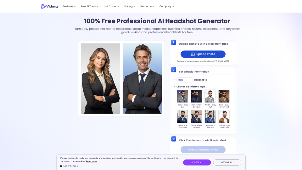 Free AI Headshot Generator for Professionals | Vidnoz
