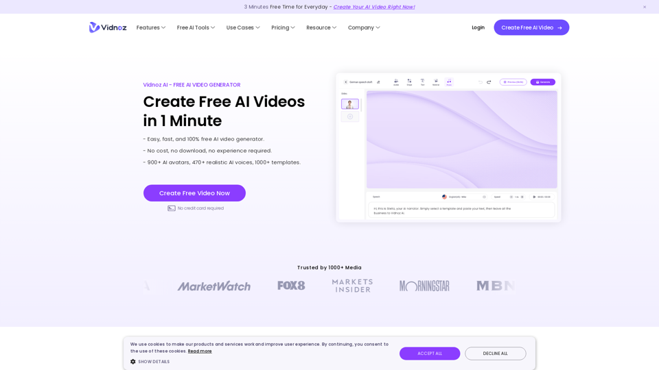 Herramientas de IA de Vidnoz: Crea videos atractivos con IA GRATIS 10 veces más rápido