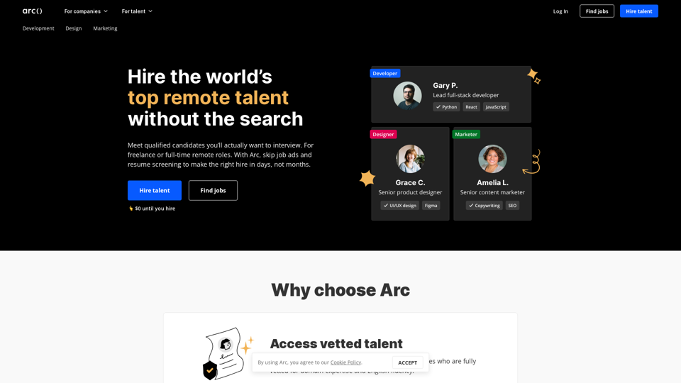 Hire top remote developers, designers, and marketers | Arc