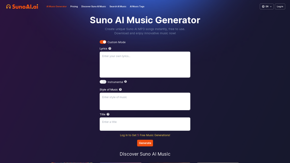 Free Suno AI Music Generator by SunoAI.ai
