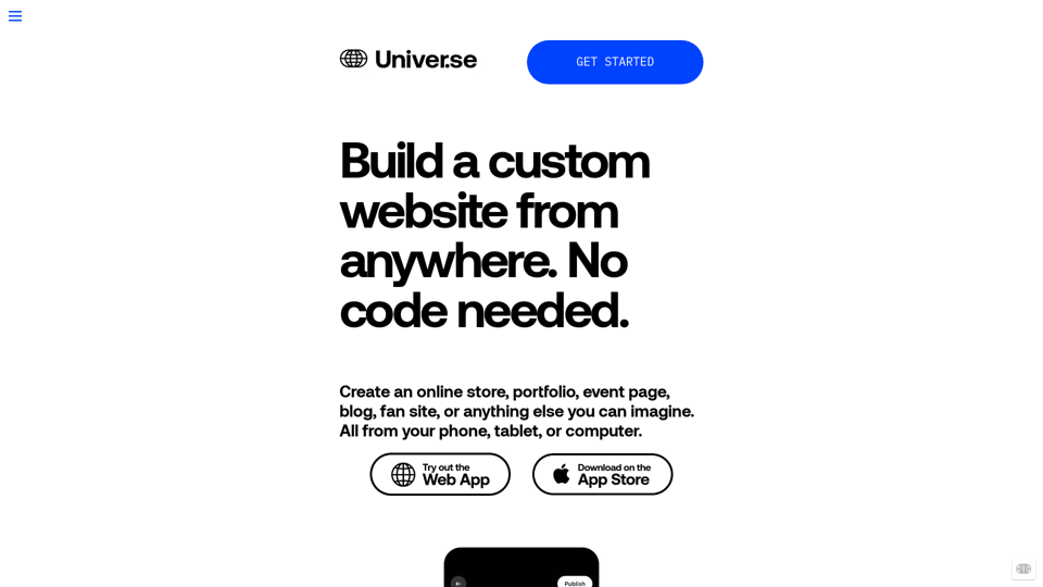 Design sites with no code | Universe Website Builder