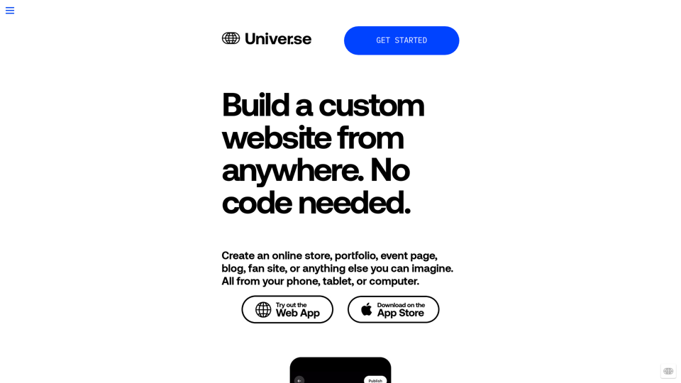 コードなしでサイトをデザインする | Universe Website Builder