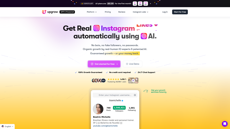 UpGrow: #1 Crescimento do Instagram com Inteligência Artificial | Seguidores reais no IG