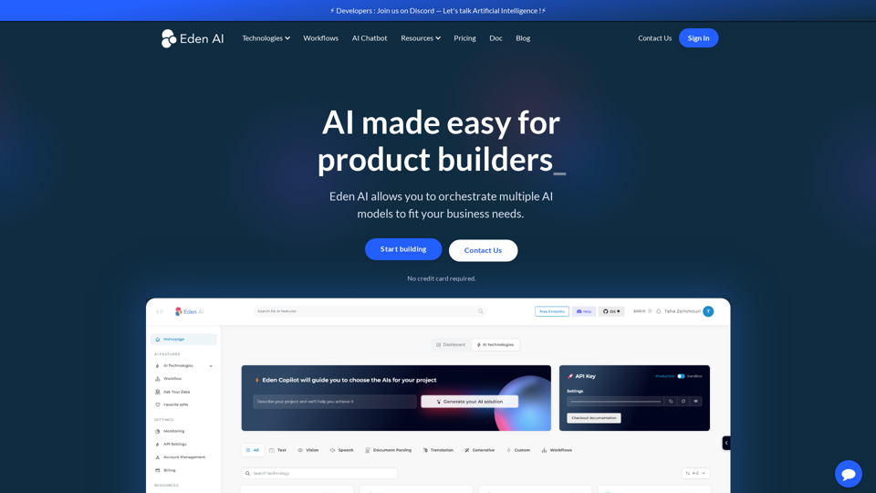 Eden AI | Workflow Builder | Combine Multiple AI Models for Your Business