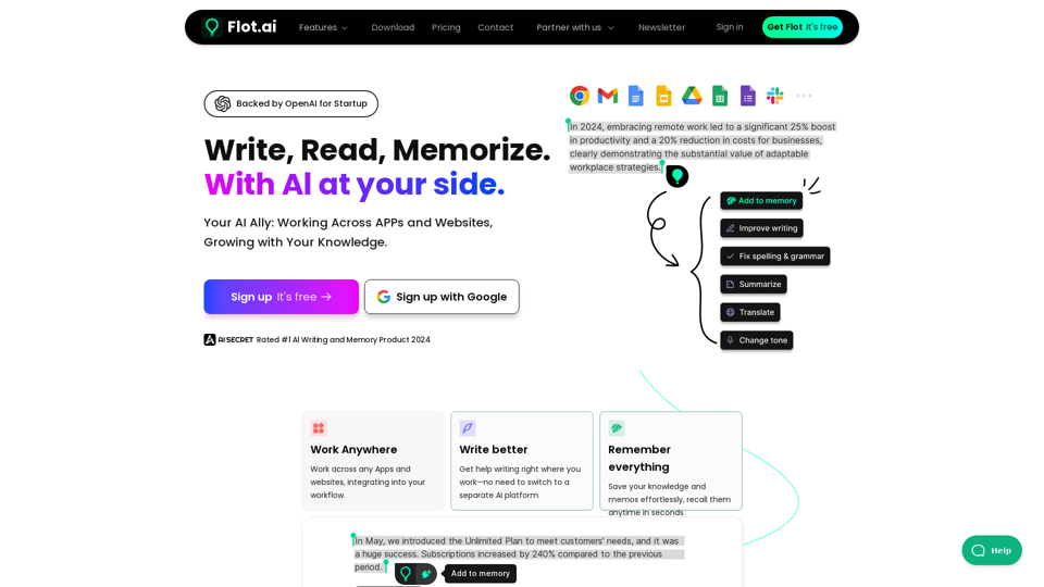 AI Memory - Flot AI: Write, Read, Memorize with AI at your side