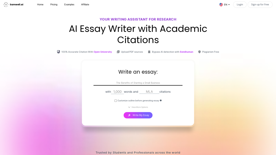 AI Writing: AI Essay Writer with Academic Citations | Samwell AI