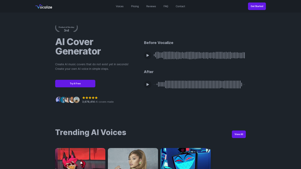 Vocalize | Easily create AI music covers & Text-To-Speech with your favorite AI voices