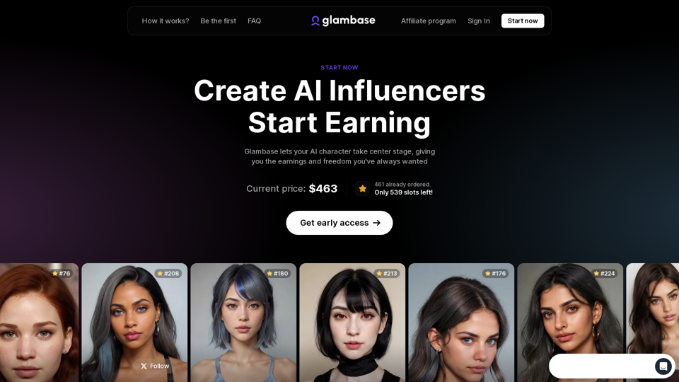 Glambase - Plataforma de creación de influencers AI | Generador de personajes virtuales