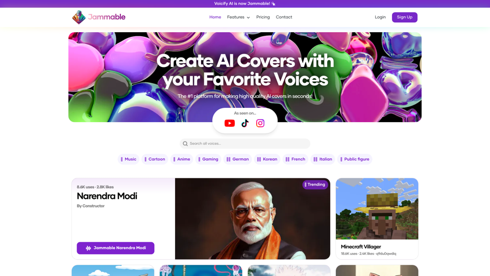 Jammable | Create AI Covers with your Favorite Voices!
