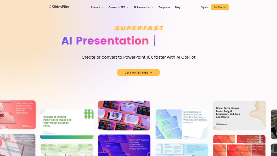 AI Presentation Generator - PPT Maker, AI Image & Copilot, PDF & Word to PPT, Free PowerPoint & Google Slides Templates | SlidesPilot