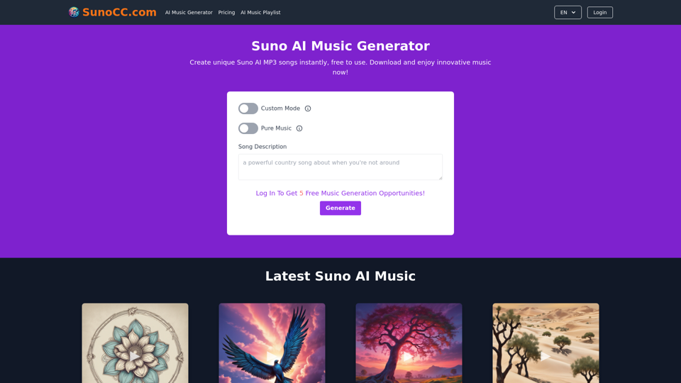 Free Suno AI Music Generator by SunoCC.com