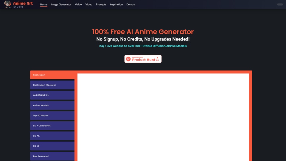 100% Free AI Anime Generator | No Signup, No Credits, No Upgrades Needed! | 24/7 Live Access to over 100+ Stable Diffusion Anime Models - Anime Art Studio