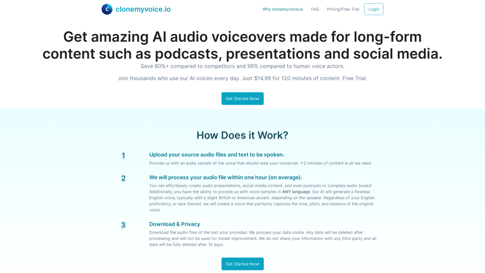 Clonemyvoice.io: AI Voiceovers for Podcasts, Presentations, and Social Media Content Creation