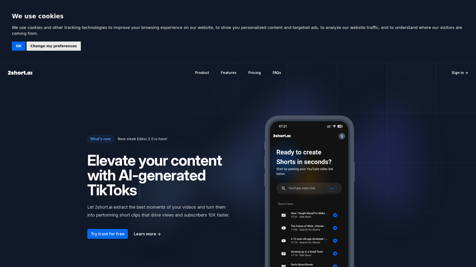 2short.ai: Herramienta generadora de videos cortos de YouTube AI Crea videos cortos virales en línea