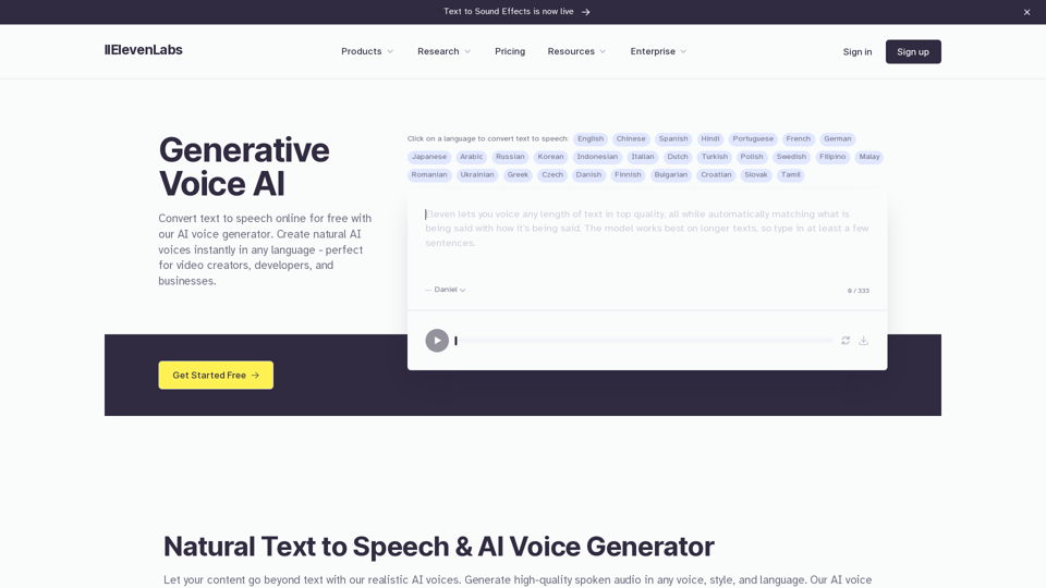 AI Voice Generator & Text to Speech Tool | ElevenLabs