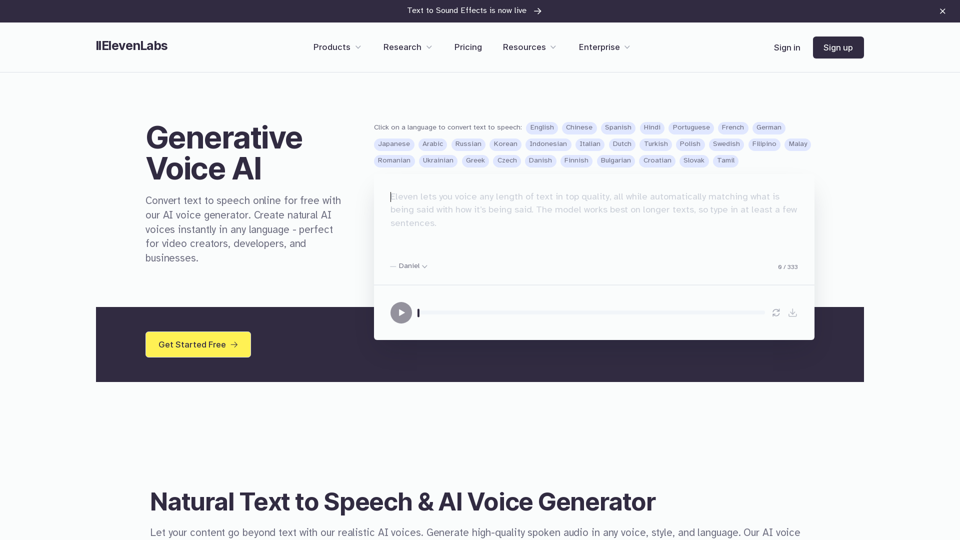 ElevenLabs - Global Speech Synthesis & English AI Voice Generator