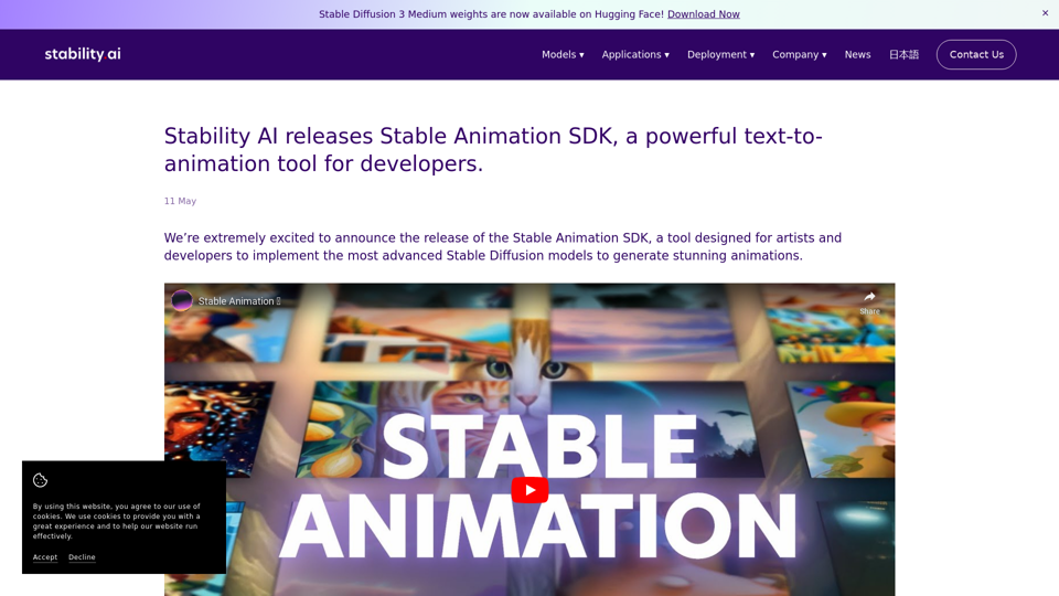 Stability.ai: SDK de Animação Estável: Ferramenta de Texto para Animação para Desenvolvedores pela Stability AI