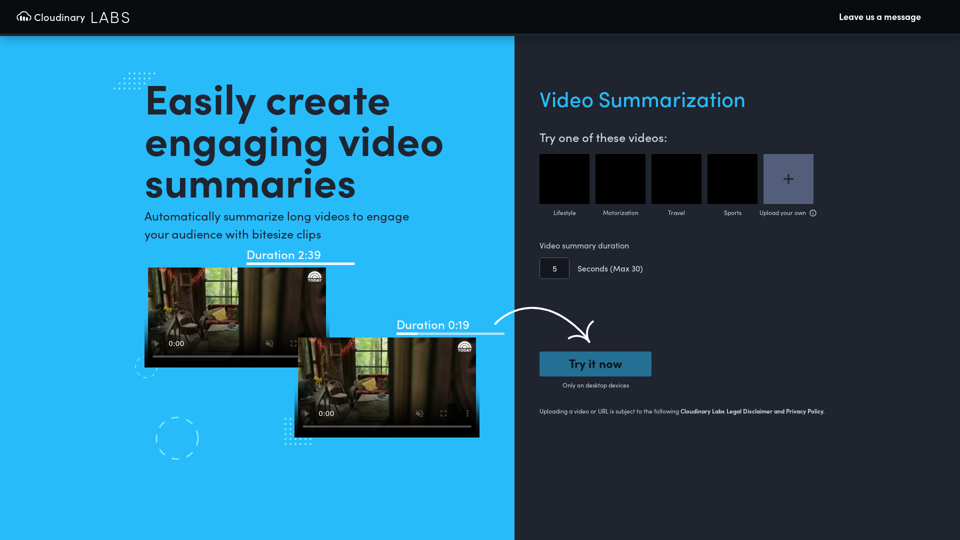 Video Summarization Tool | Cloudinary Labs