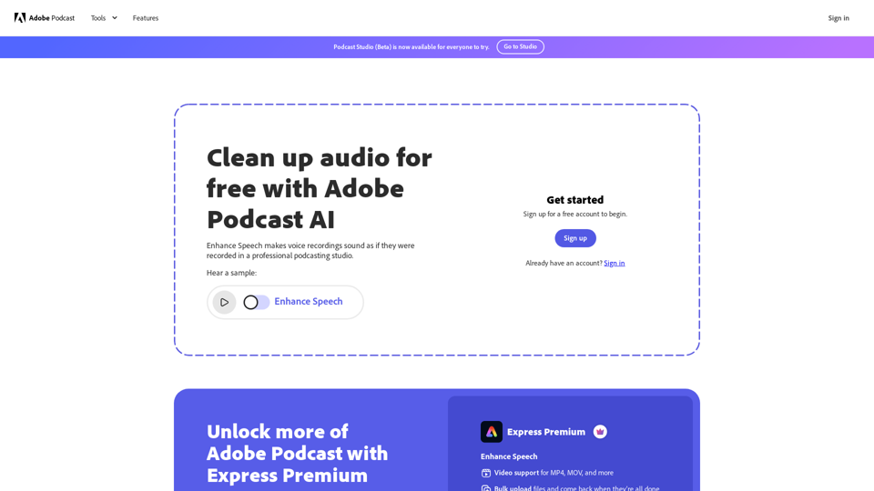 Enhance Speech: Free AI Filter for Cleaning Spoken Audio by Adobe