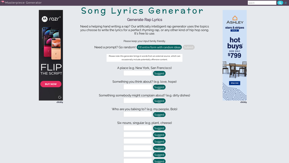 Generate Rap Lyrics - Song Lyrics Generator