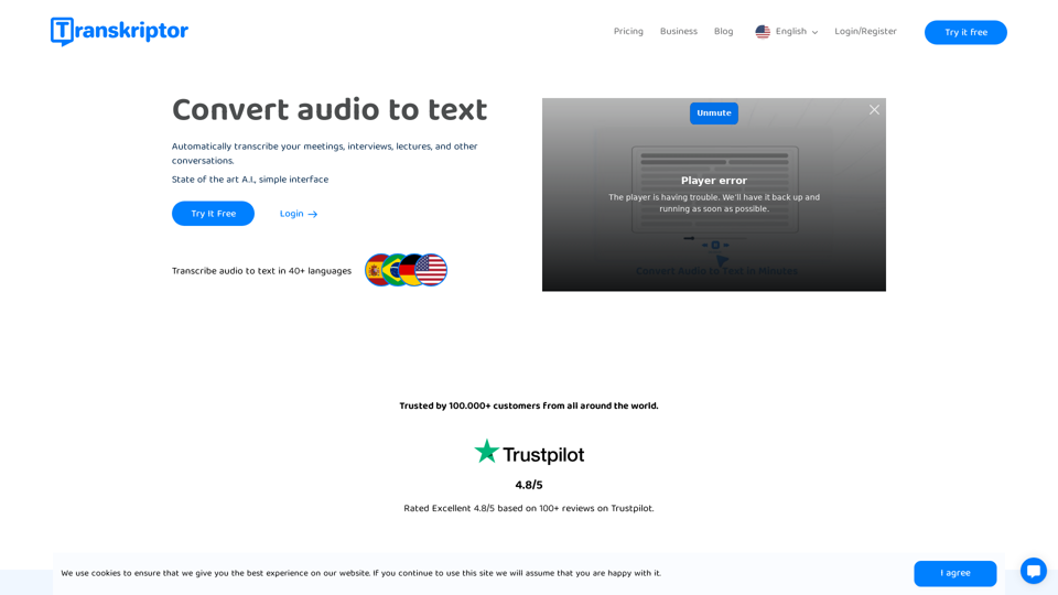 Convert Audio or Video to Text with Transkriptor