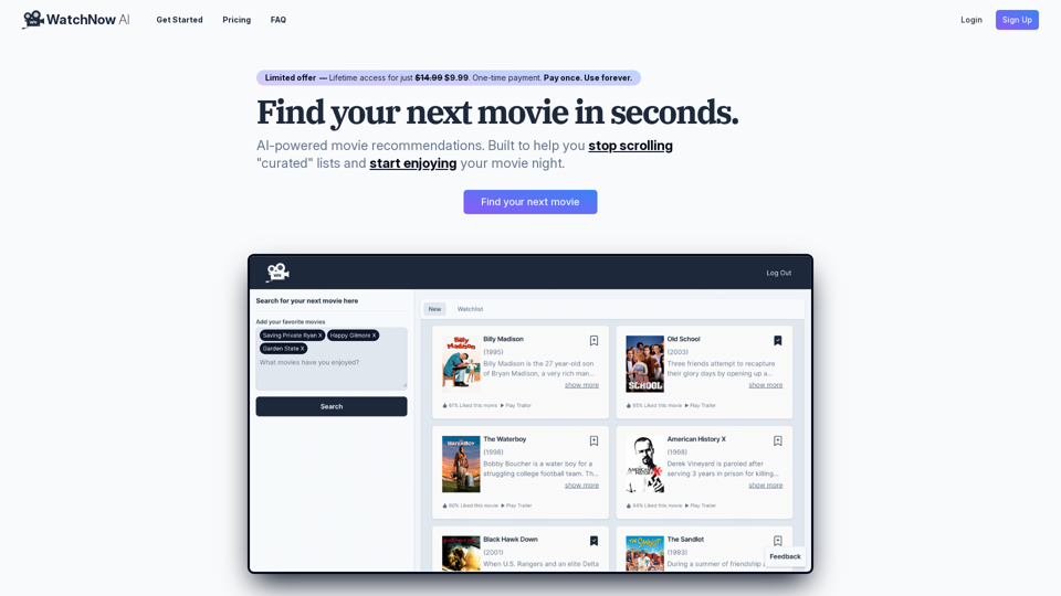 AI-Powered Movie Recommendations - WatchNow AI
