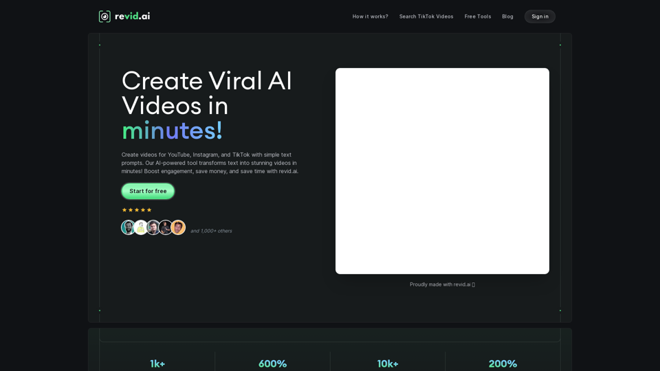 Revid AI - Generate popular short videos using an AI-driven platform