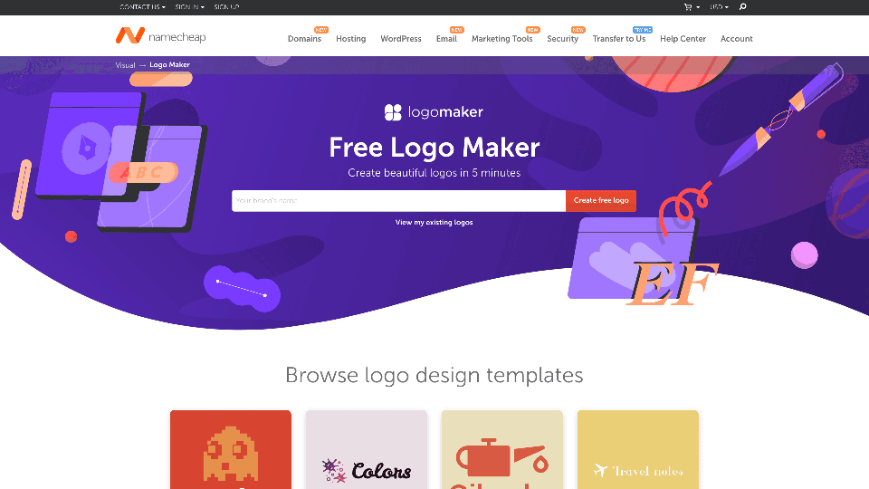 在Namecheap Logo Maker上在线定制专属Logo设计