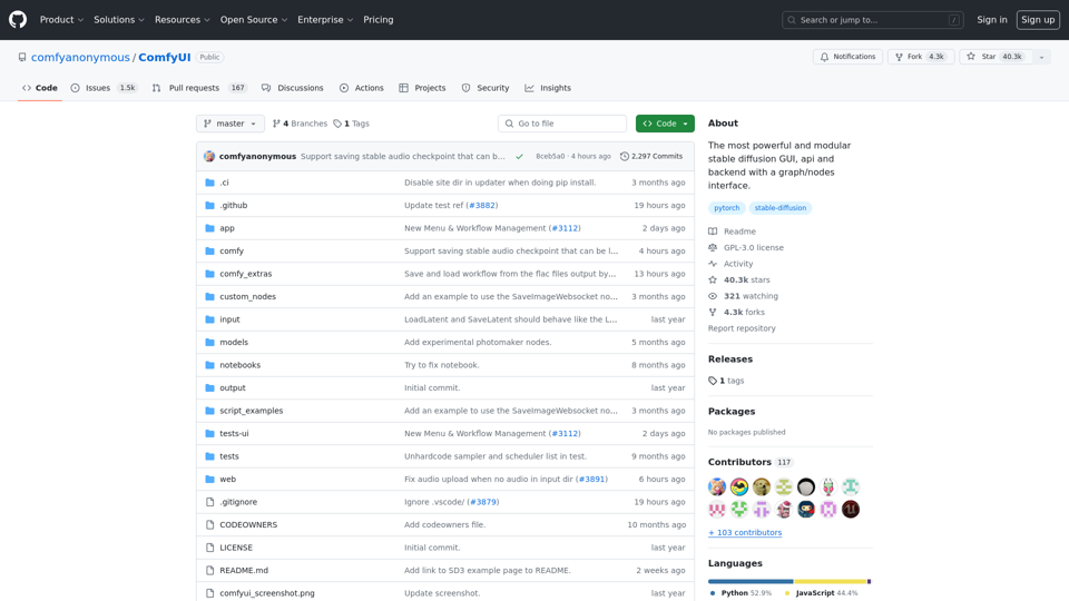 Comfy UI - репозиторий ComfyUI на GitHub: удобный пользовательский интерфейс с открытым исходным кодом.