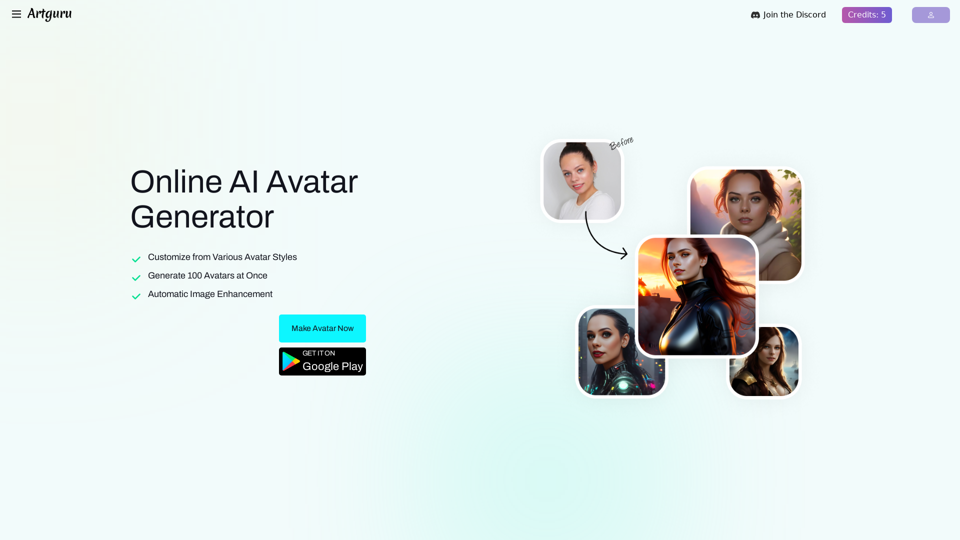 Create Your AI Avatar Online with Artguru AI Avatar Generator