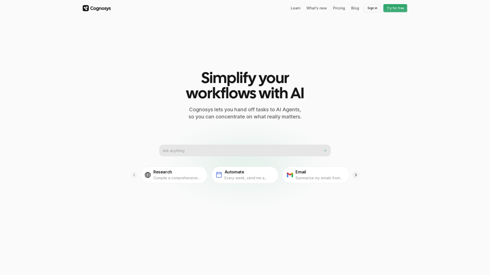 Cognosys.ai - AI Tasks, Workflow, Pricing, Sign In, Sign Up, Getting Started