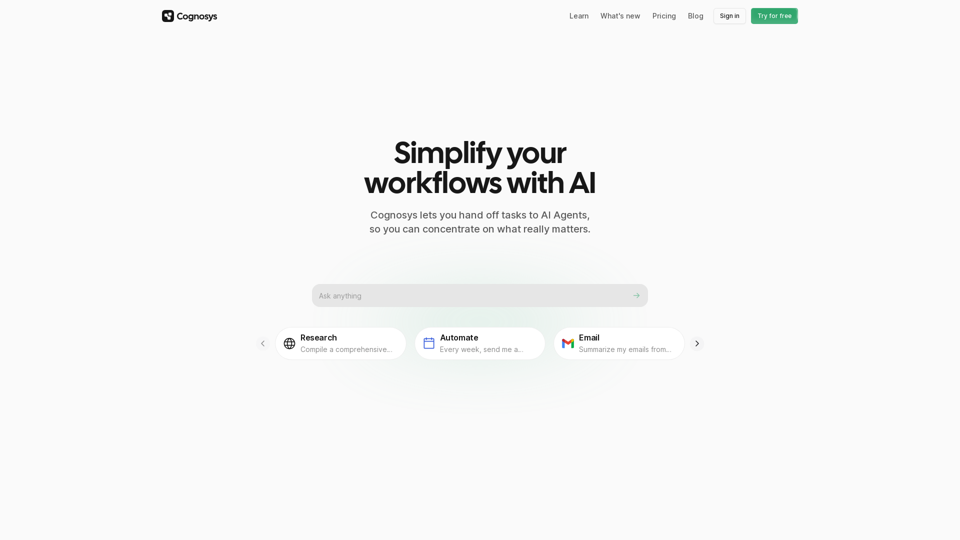 Cognosys.ai - Tareas de IA, Flujo de trabajo, Precios, Iniciar sesión, Registrarse, Empezar Cognosys.ai - Tareas de IA, Flujo de trabajo, Precios, Iniciar sesión, Registrarse, Empezar