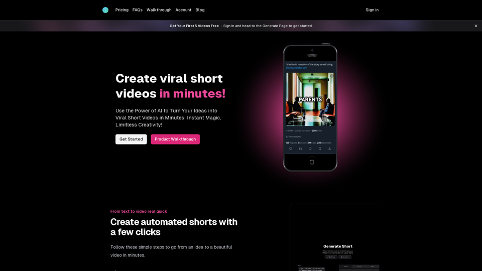 Create Viral Short Videos with AI - Shorts Generator