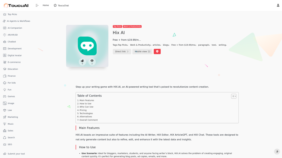 Toucu.ai AI Tools and Solutions | Hix AI Directory